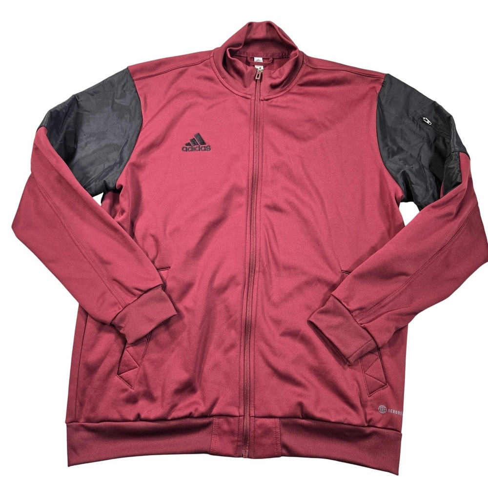 Adidas‎ AEROREADY Track Jacket Mens Large Red Black Full Zip Colorblock H60010